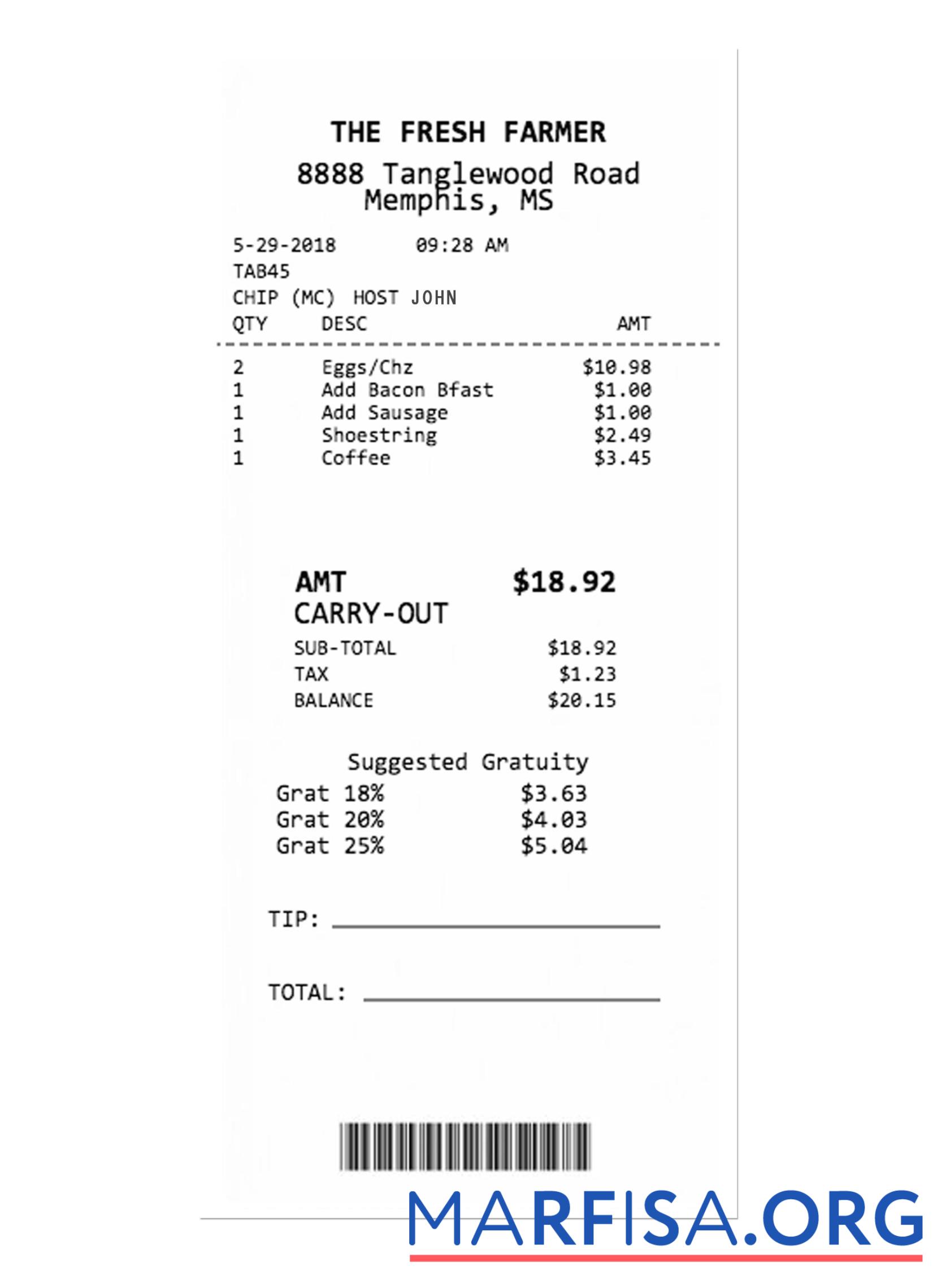 Downloadable THE FRESH FARMER payment receipt download for verification